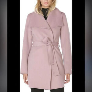 Tahari Mauve Purple Pink Wool Wrap Coat Medium M Women's Belted Pockets